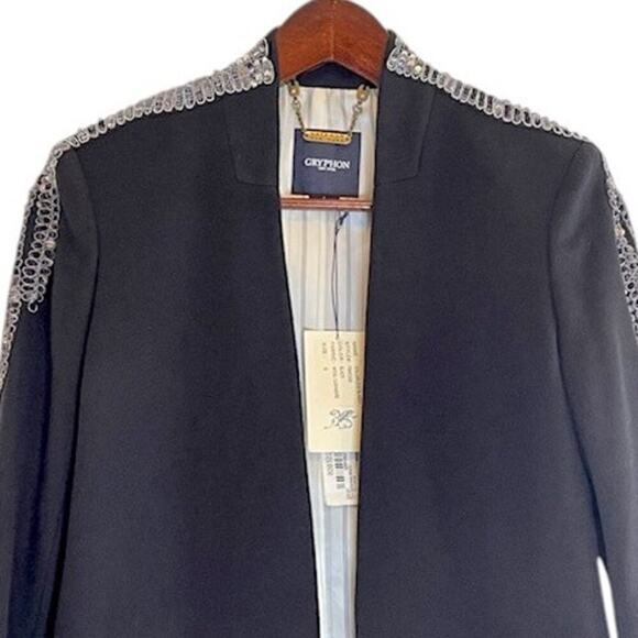 Gryphon New York Collarless Blazer Wool Cashmere Black Sz Small Beaded Detailing - Picture 3 of 10
